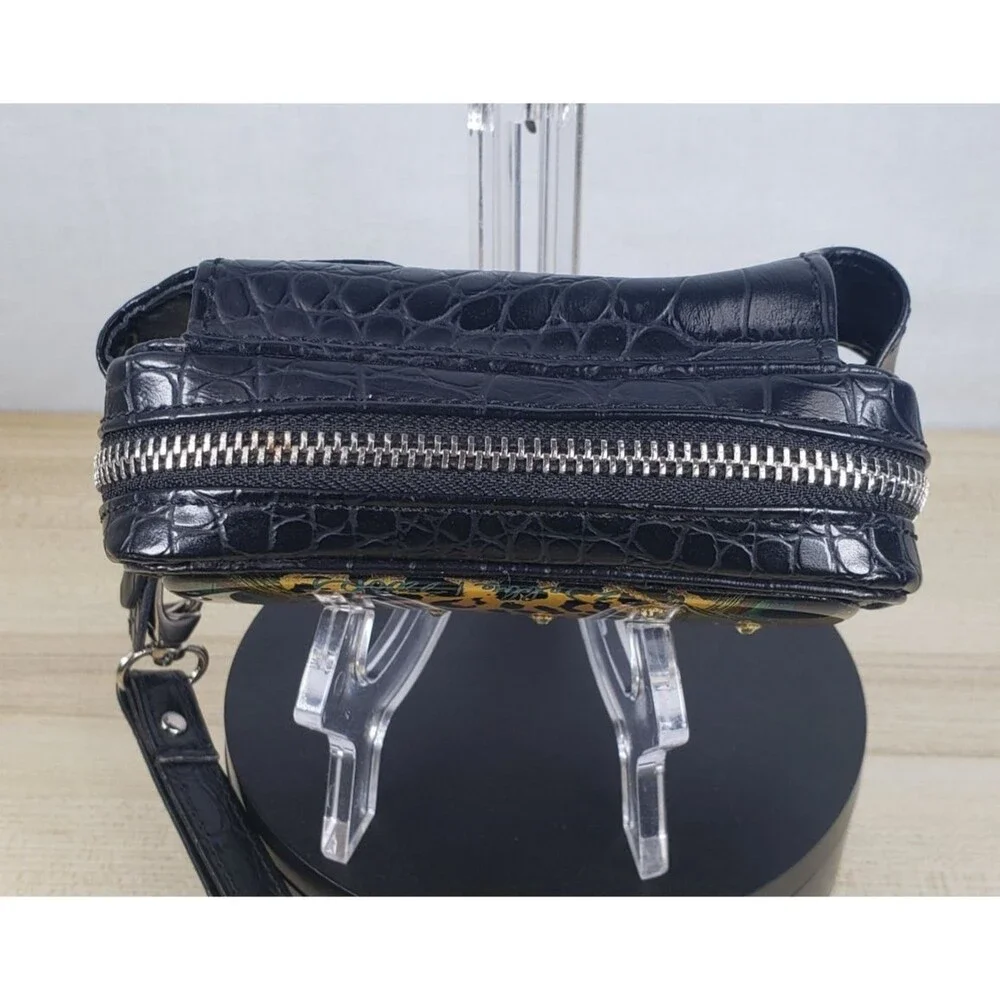 Debbie Brooks Black Peacock Animal Print Rhinestone Wristlet Wallet Phone Case